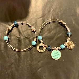 Costume set of 2 bracelets silver with blue  and silver beads/charms